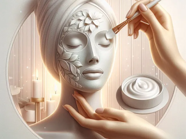 Elegant face mask application during luxury facial treatment