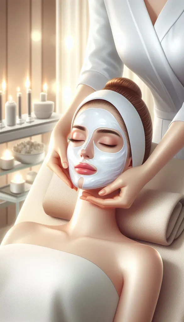 Professional facial treatment with cosmetic mask in a luxury spa environment