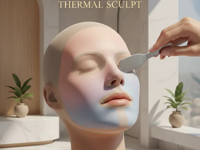 Spa facial treatment with thermal sculpt tool in a luxury skincare setting