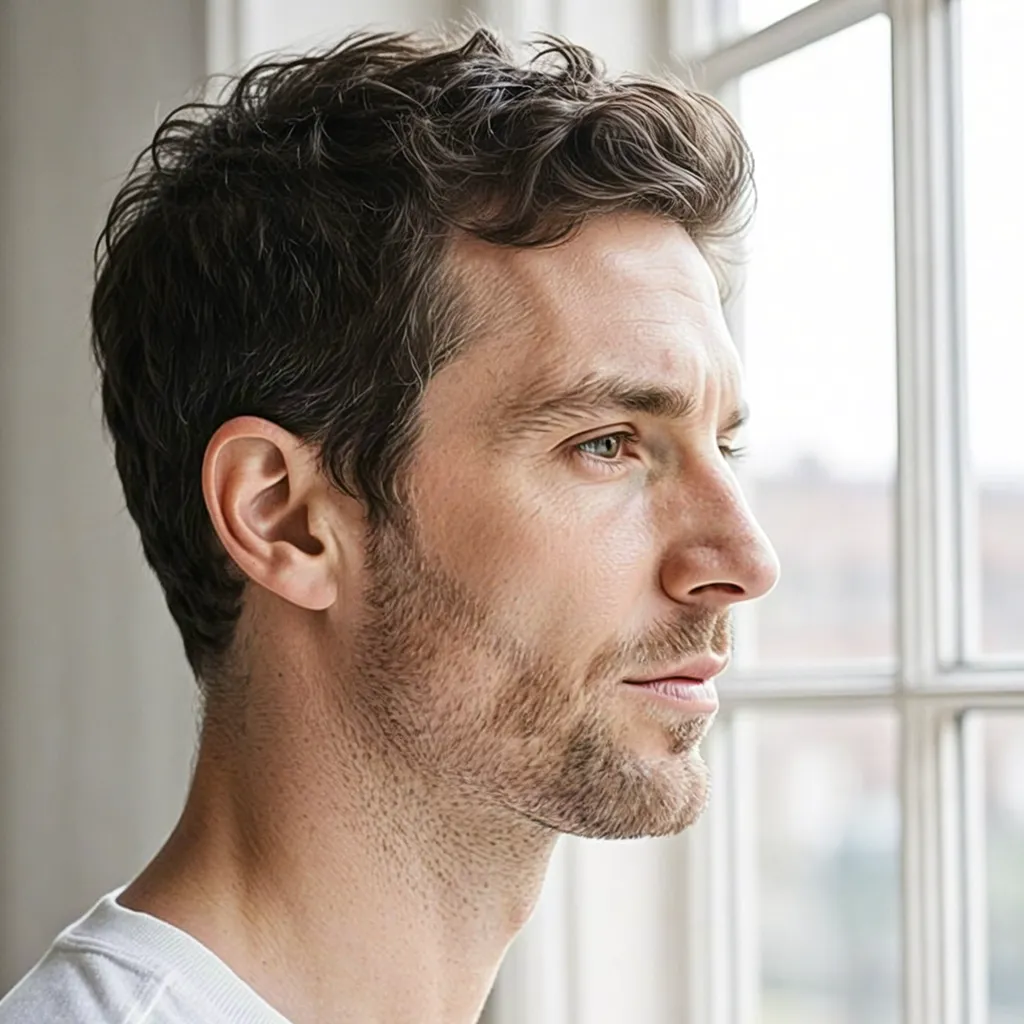 Male portrait by window in natural light