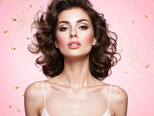 Minimal fashion beauty portrait with soft pink tones and clean composition