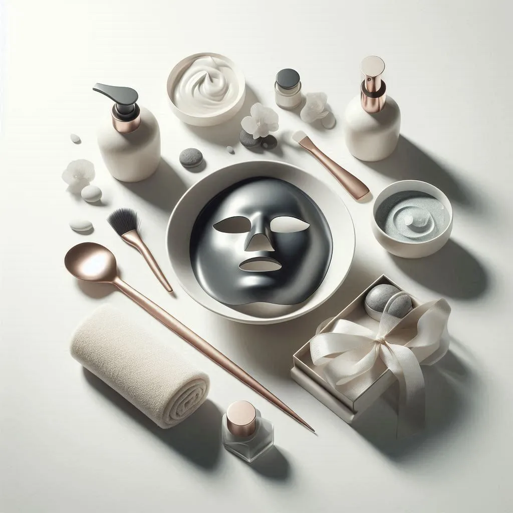 Elegant arrangement of spa skincare products in monochrome style