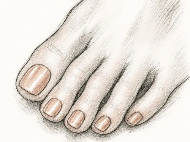 Detailed pencil sketch of human toes and the upper part of the foot in a clean, minimal style.