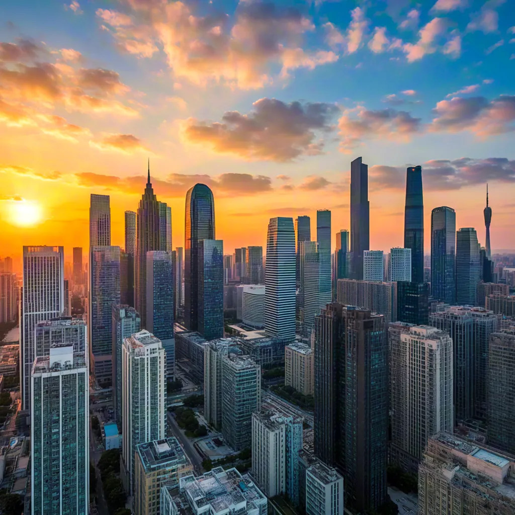 Modern City Skyline at Sunset