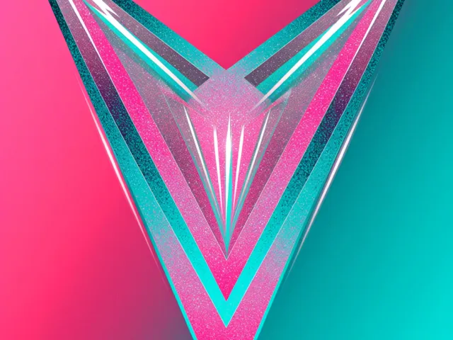 Vibrant neon V-shape design in pink-blue vaporwave gradient