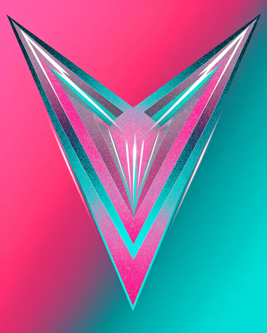 Vibrant neon V-shape design in pink-blue vaporwave gradient