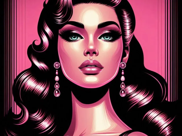 Stylized woman with neon lighting in a retro synthwave aesthetic