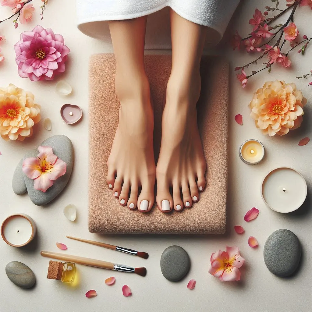 Pedicure Feet With Spa Petals and Stones