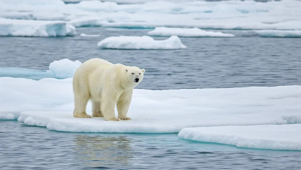Polar Bear on Ice Floe in Arctic Sea
