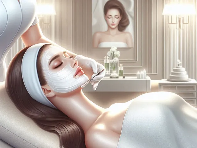 Woman receiving professional facial treatment in a bright beauty clinic