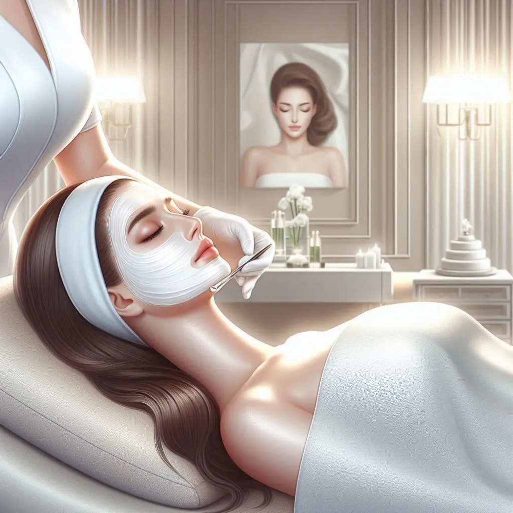 Woman receiving professional facial treatment in a bright beauty clinic
