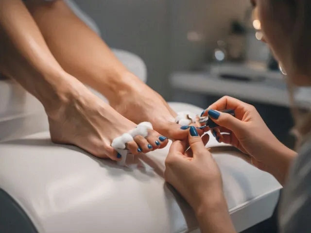 Close-up of professional pedicure procedure performed in beauty salon