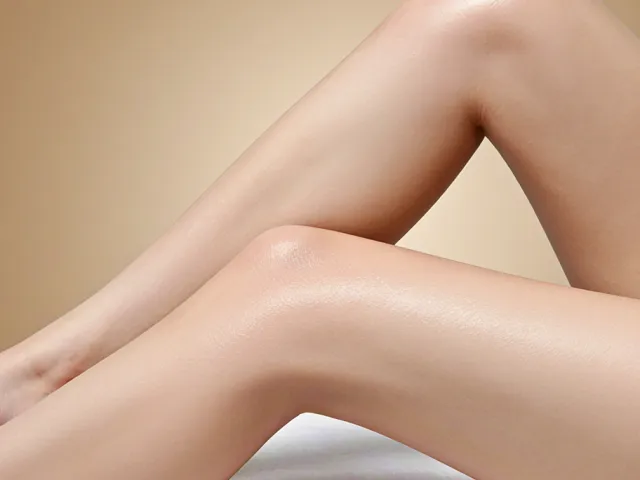 Close-up of smooth female legs resting on white blanket