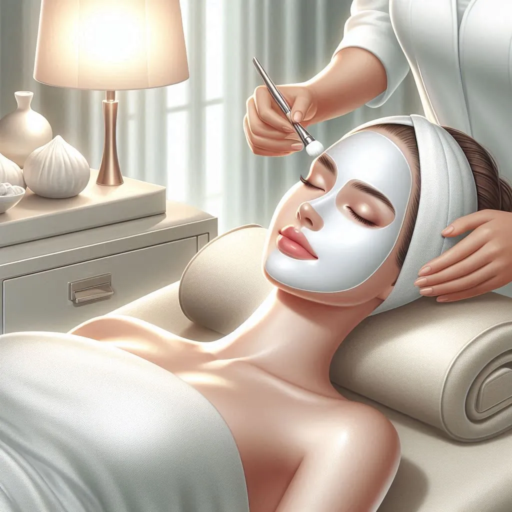 Woman relaxing during facial mask treatment in spa environment