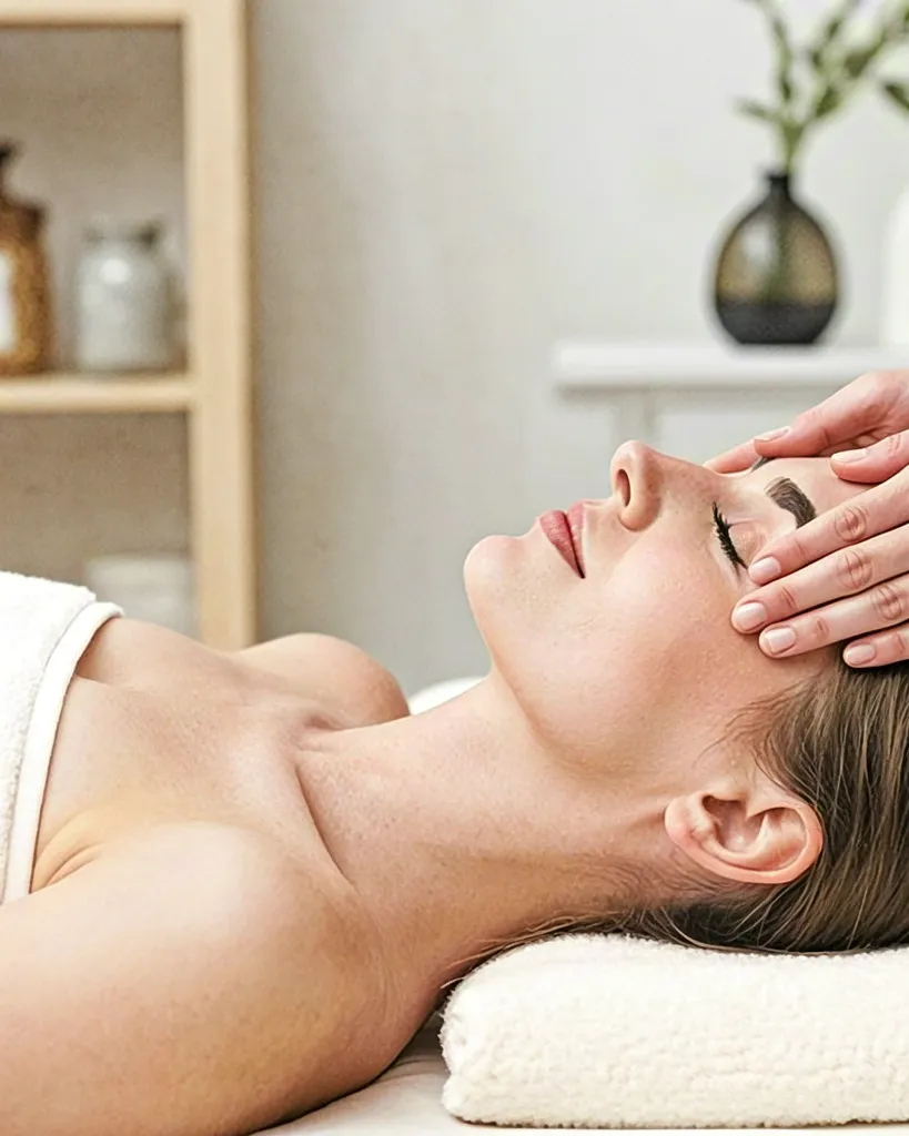 Relaxing facial massage treatment in spa