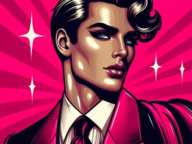 Retro inspired fashion illustration with neon pink background and bold style