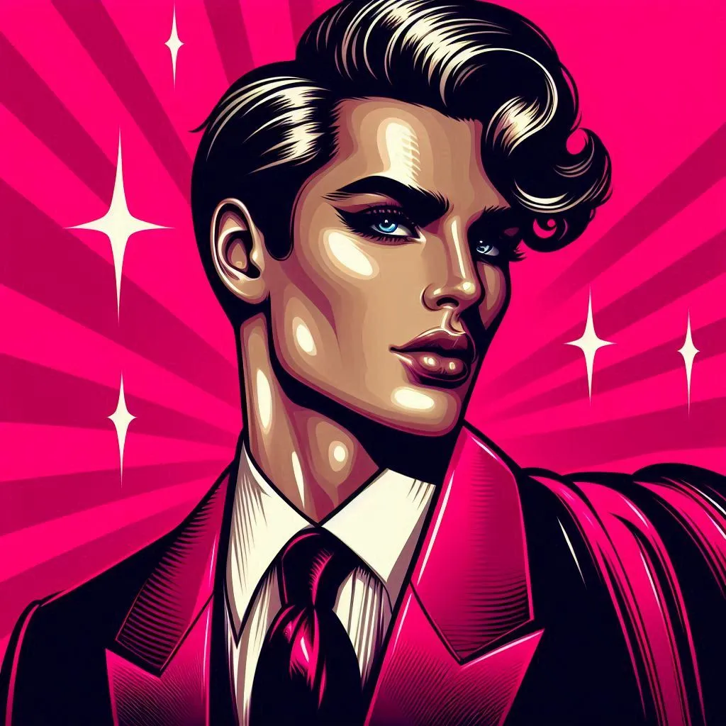 Retro inspired fashion illustration with neon pink background and bold style