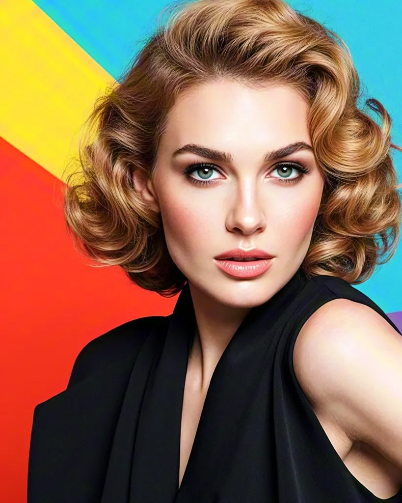 Retro Glamour Portrait With Colorful Background