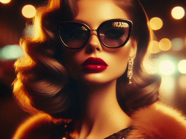 Stylish woman in vintage Hollywood fashion and dramatic lighting