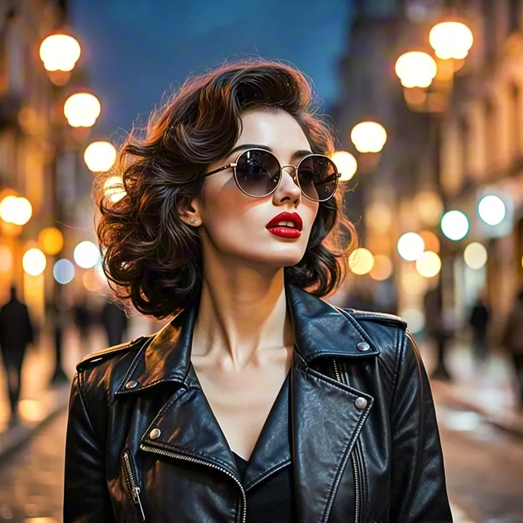 Retro-Inspired Woman with Curly Hair and Sunglasses