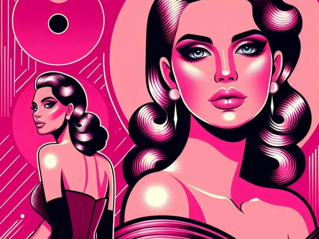 Pop-art neon illustration of glamorous retro women in pink tones
