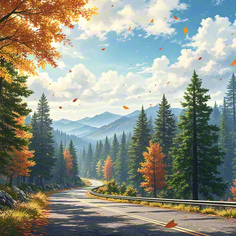 Scenic autumn road through colorful forest