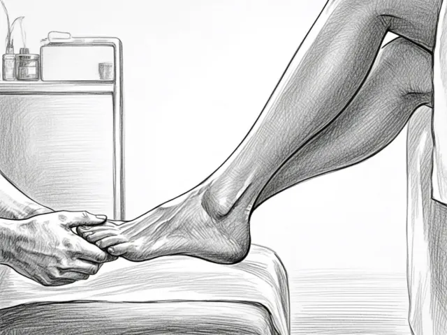 Hand-drawn sketch of therapist performing pedicure on client’s feet