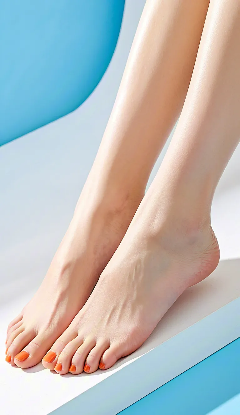 Close-up of well-groomed female feet on clean blue gradient surface