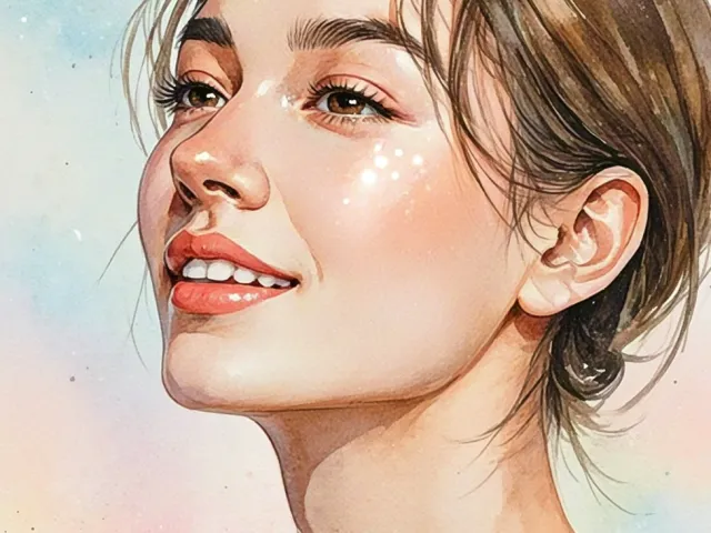 Gentle beauty portrait of young woman with natural glow and pastel tones