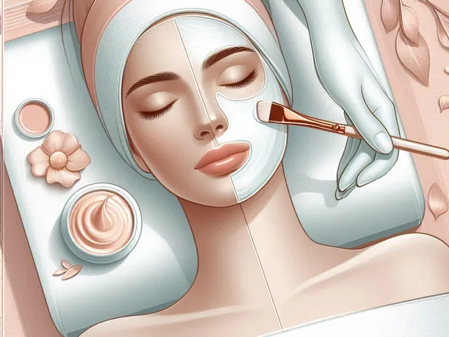 Beauty illustration of woman receiving facial brush treatment at spa