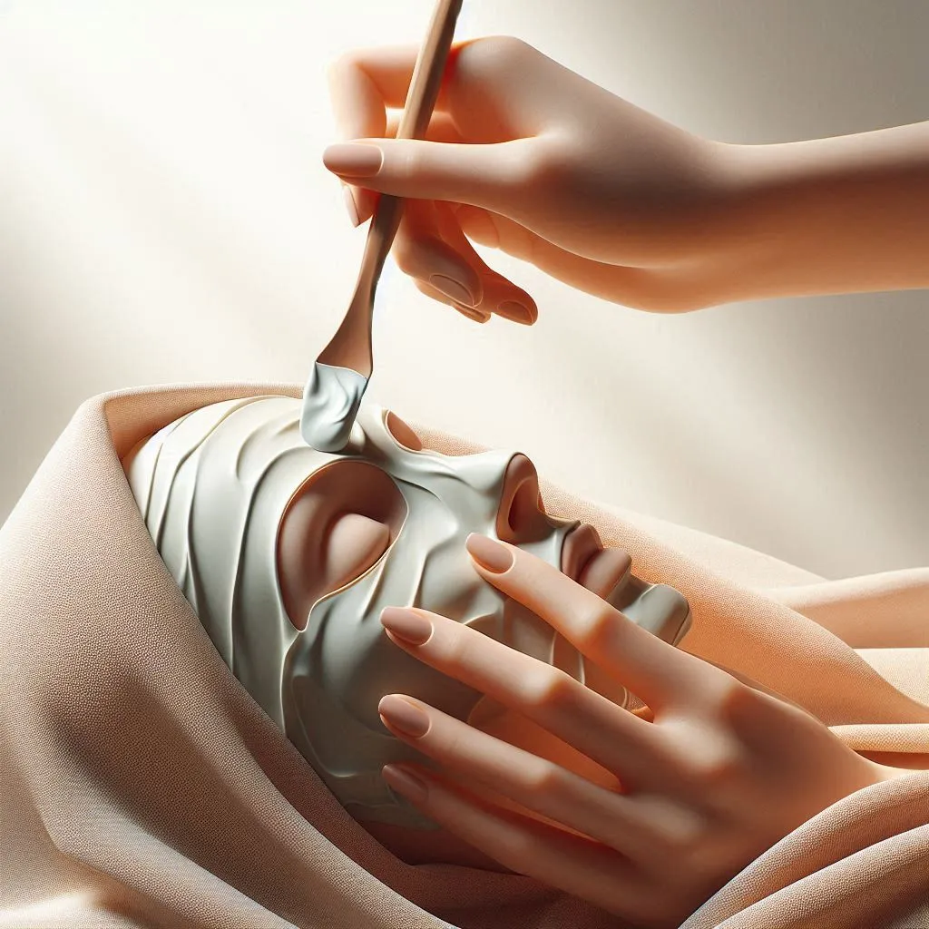 Beautician applying cream mask on woman’s face during spa session