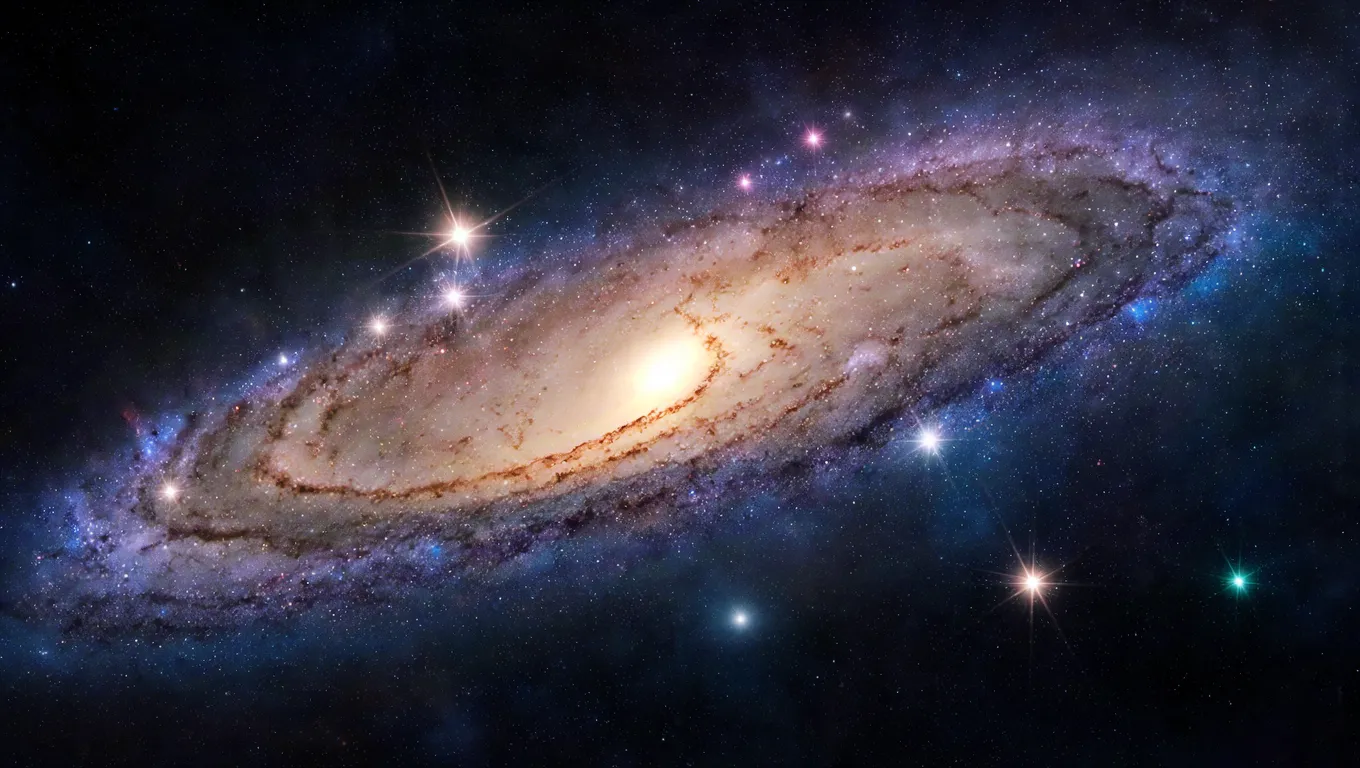Stunning spiral galaxy with glowing cosmic dust and bright core