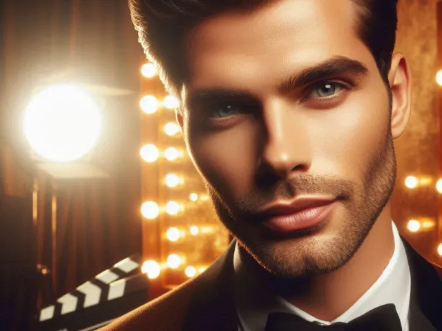 Portrait of elegant man wearing tuxedo at glamorous red carpet event