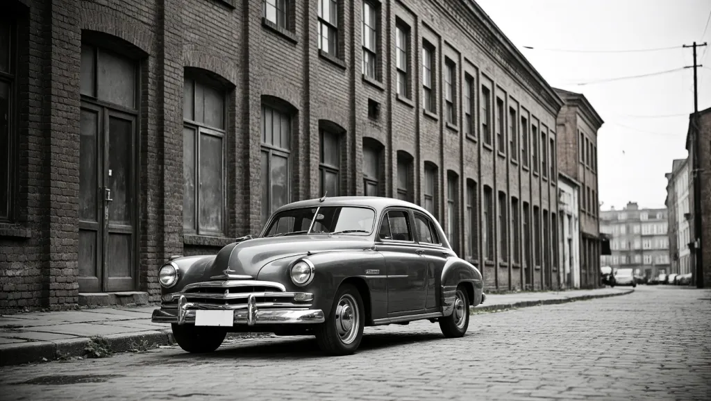 Vintage City Street with Classic Car