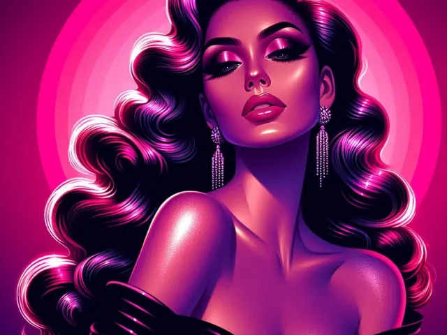 Vintage Hollywood style glamour portrait with dramatic lighting and pink tones