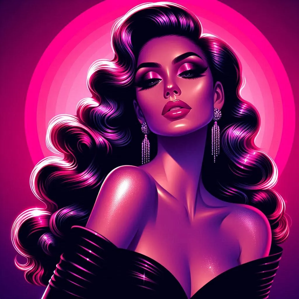 Vintage Hollywood style glamour portrait with dramatic lighting and pink tones