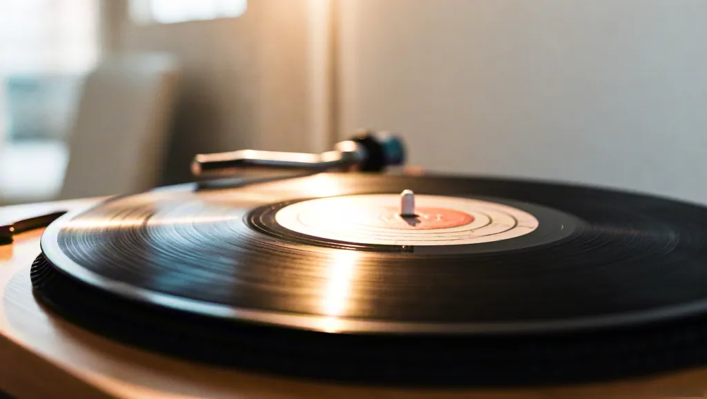 Vintage Vinyl Record Player Close-Up