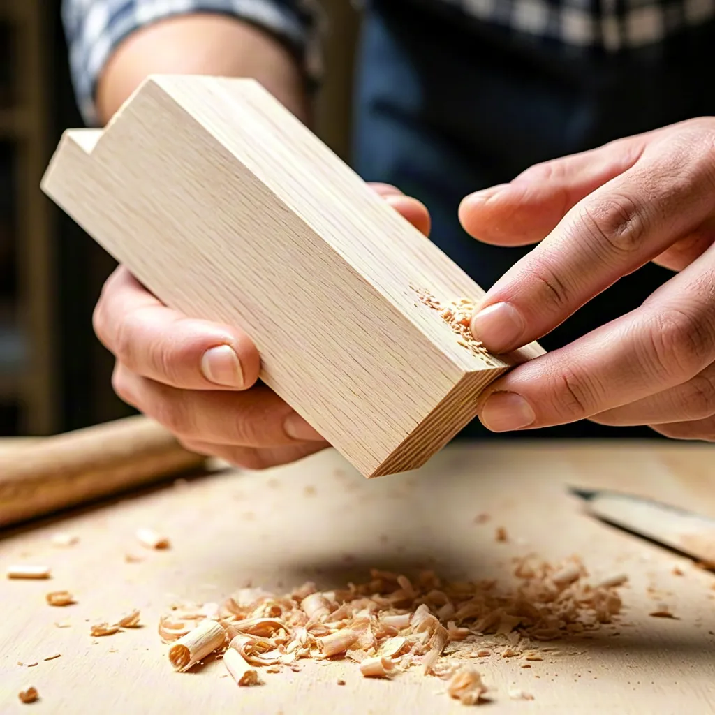 Woodworker Shaping Wooden Block by Hand