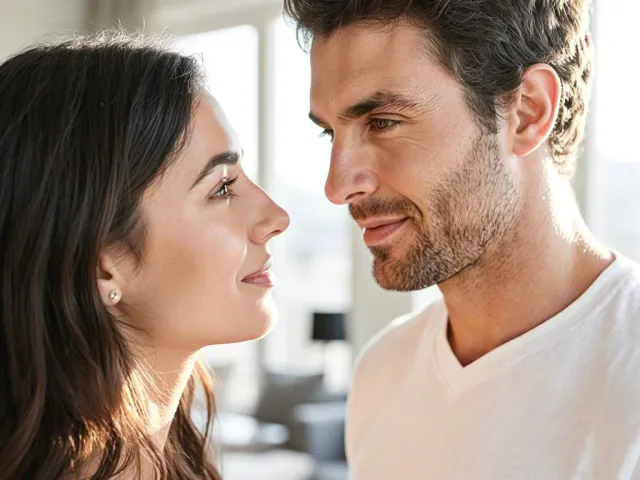 Couple facing each other in soft natural light