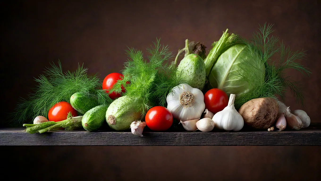 Fresh organic vegetables arranged as still life