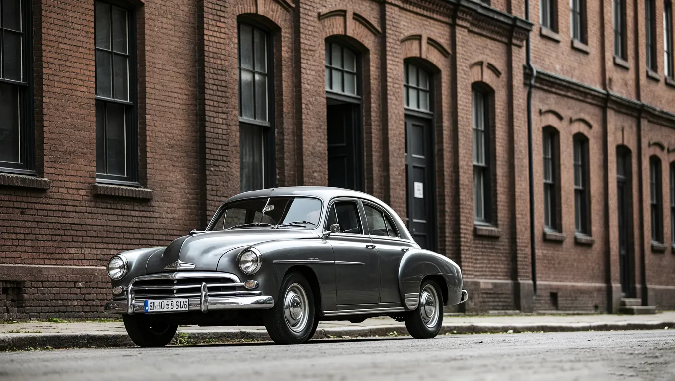 Vintage car parked on quiet urban street